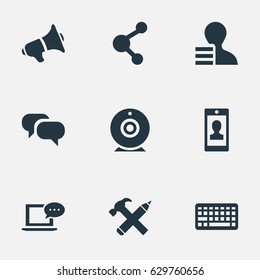 Vector Illustration Set Of Simple Blogging Icons. Elements Keypad, Gossip, Profile And Other Synonyms Profile, Web And Repair.