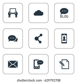 Vector Illustration Set Of Simple Blogging Icons. Elements Site, Notepad, Document And Other Synonyms Writing, Missive And Tablet.
