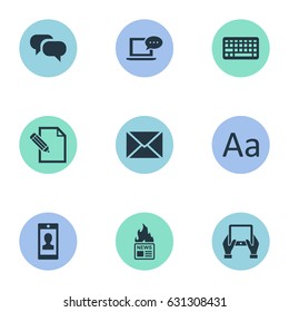 Vector Illustration Set Of Simple Blogging Icons. Elements Profile, Gazette, Gossip And Other Synonyms Tablet, Hot And News.