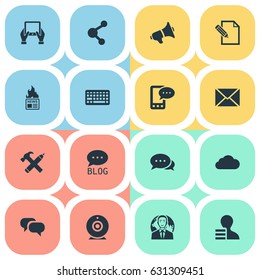 Vector Illustration Set Of Simple Blogging Icons. Elements Document, E-Letter, Repair And Other Synonyms Man, Globe And Message.