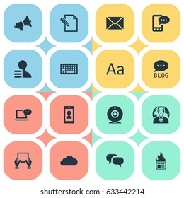 Vector Illustration Set Of Simple Blogging Icons. Elements Overcast, Cedilla, Site And Other Synonyms International, Post And Overcast.