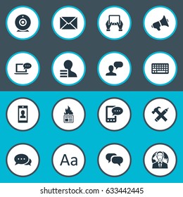 Vector Illustration Set Of Simple Blogging Icons. Elements Cedilla, Argument, E-Letter And Other Synonyms Laptop, Globe And Man.