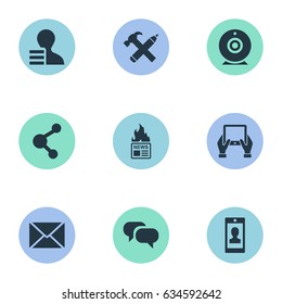 Vector Illustration Set Of Simple Blogging Icons. Elements Notepad, Gain, Share And Other Synonyms Network, Profile And Speech.