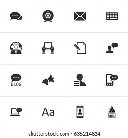Vector Illustration Set Of Simple Blogging Icons. Elements Laptop, Profile, International Businessman And Other Synonyms News, Hand And International.