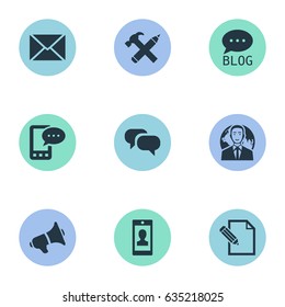 Vector Illustration Set Of Simple Blogging Icons. Elements Repair, Site, Loudspeaker And Other Synonyms Blog, Repair And Epistle.