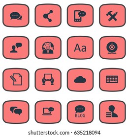Vector Illustration Set Of Simple Blogging Icons. Elements Document, Repair, Cedilla And Other Synonyms Cloud, Web And Alphabet.