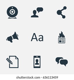 Vector Illustration Set Of Simple Blogging Icons. Elements Broadcast, Loudspeaker, Profile And Other Synonyms Camera, Pen And Megaphone.