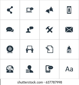 Vector Illustration Set Of Simple Blogging Icons. Elements Post, Loudspeaker, E-Letter And Other Synonyms Share, Phone And Gazette.