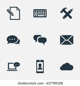 Vector Illustration Set Of Simple Blogging Icons. Elements Keypad, Laptop, Document And Other Synonyms Argument, Coming And Writing.