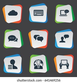 Vector Illustration Set Of Simple Blogging Icons. Elements Gain, Argument, Notepad And Other Synonyms Coming, Speech And Globe.