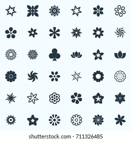 Vector Illustration Set Of Simple Blossom Icons. Elements Daisy, Decoration, Delphinium And Other Synonyms Clover, Glory And Pattern.