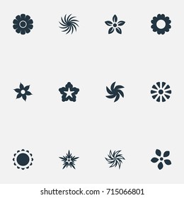 Vector Illustration Set Of Simple Blossom Icons. Elements Stock, Alstroemeria, Apple Blossom And Other Synonyms Dahlia, Floral And Glory.