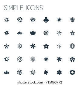 Vector Illustration Set Of Simple Blossom Icons. Elements Saffron, Anemone, Decoration And Other Synonyms Chamomile, Delphinium And Daisy.