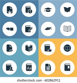 Vector Illustration Set Of Simple Books Icons. Elements Alphabet, Letter, Author And Other Synonyms Blank, Alphabet And Text.