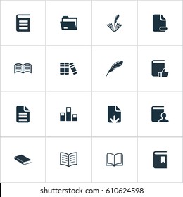 Vector Illustration Set Of Simple Books Icons. Elements Love Affair, File Loading, Literature And Other Synonyms Favored, Encyclopedia And Open.