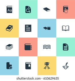 Vector Illustration Set Of Simple Books Icons. Elements Online Education, Alphabet, Pile And Other Synonyms Academic, Cursor And Page.