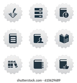 Vector Illustration Set Of Simple Books Icons. Elements Novel, Encyclopedia, Important Reading And Other Synonyms Dictionary, Task And Checkbox. Vector Illustration Set Of Simple Books Icons. Elements Novel, Encyclopedia, Important Reading And Other Synonyms Dictionary, Task And Checkbox.