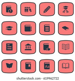 Vector Illustration Set Of Simple Books Icons. Elements Book Page, Alphabet, Journal And Other Synonyms Encyclopedia, Graduation And Academy.