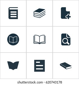 Vector Illustration Set Of Simple Books Icons. Elements Opened Book, Pile, Tasklist And Other Synonyms Plus, Note And Blank.