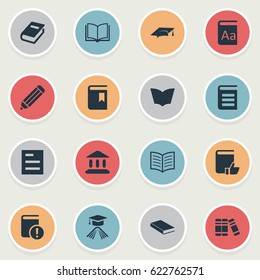 Vector Illustration Set Of Simple Books Icons. Elements Alphabet, Pen, Notebook And Other Synonyms Textbook, Journal And Hat.