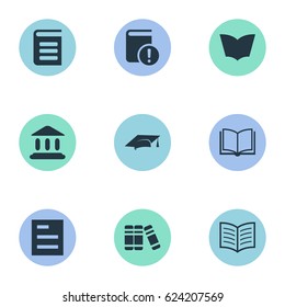 Vector Illustration Set Of Simple Books Icons. Elements Book Page, Tasklist, Blank Notebook And Other Synonyms Reading, Note And Graduation.