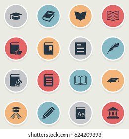 Vector Illustration Set Of Simple Books Icons. Elements Notebook, Blank Notebook, Graduation Hat And Other Synonyms Textbook, Graduation And Dictionary.