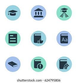 Vector Illustration Set Of Simple Books Icons. Elements Graduation Hat, Recommended Reading, Academic Cap And Other Synonyms Write, Hat And Graduation.
