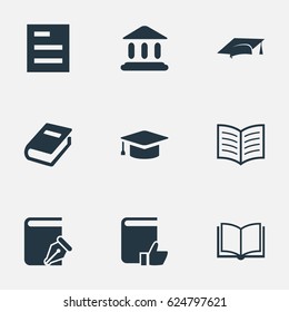 Vector Illustration Set Of Simple Books Icons. Elements Book Page, Sketchbook, Library And Other Synonyms Building, Favored And Note.