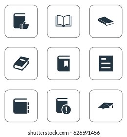 Vector Illustration Set Of Simple Books Icons. Elements Notebook, Tasklist, Academic Cap And Other Synonyms Reading, Graduation And Note.