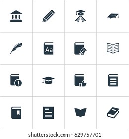 Vector Illustration Set Of Simple Books Icons. Elements Plume, Book Cover, Recommended Reading And Other Synonyms Dictionary, Page And Book.