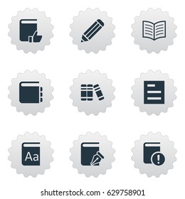 Vector Illustration Set Of Simple Books Icons. Elements Important Reading, Book Page, Alphabet And Other Synonyms Important, Sketchbook And Note.