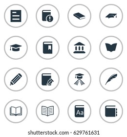 Vector Illustration Set Of Simple Books Icons. Elements Tasklist, Blank Notebook, Sketchbook And Other Synonyms Quill, Journal And Textbook.