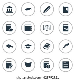 Vector Illustration Set Of Simple Books Icons. Elements Plume, Tasklist, Alphabet And Other Synonyms Hat, Pen And Notebook.