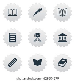 Vector Illustration Set Of Simple Books Icons. Elements Book Page, Reading, Blank Notebook And Other Synonyms Dictionary, Hat And Page.