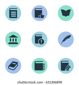 Vector Illustration Set Of Simple Books Icons. Elements Recommended Reading, Reading, Library And Other Synonyms Page, Dictionary And Building.