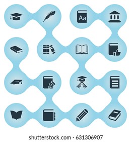 Vector Illustration Set Of Simple Books Icons. Elements Notebook, Alphabet, Journal And Other Synonyms Graduation, Write And Journal.