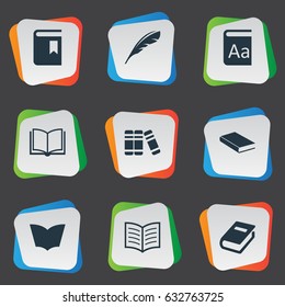Vector Illustration Set Of Simple Books Icons. Elements Alphabet, Book Page, Book Cover And Other Synonyms Feather, Alphabet And Literature.