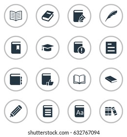 Vector Illustration Set Of Simple Books Icons. Elements Book Page, Journal, Book Cover And Other Synonyms Graduation, Pencil And Notepad.