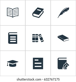 Vector Illustration Set Of Simple Books Icons. Elements Tasklist, Bookshelf, Sketchbook And Other Synonyms Notebook, Academic And Reading.