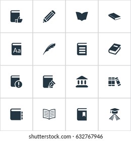 Vector Illustration Set Of Simple Books Icons. Elements Book Page, Library, Alphabet And Other Synonyms Pen, Literature And Journal.