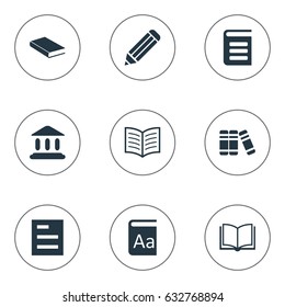 Vector Illustration Set Of Simple Books Icons. Elements Book Page, Pen, Library And Other Synonyms School, Writing And List.
