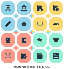 Vector Illustration Set Of Simple Books Icons. Elements Sketchbook, Academic Cap, Library And Other Synonyms Textbook, Sketchbook And Important.