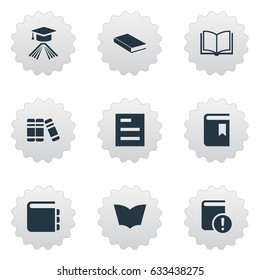 Vector Illustration Set Of Simple Books Icons. Elements Reading, Important Reading, Journal And Other Synonyms Reading, Document And Hat.