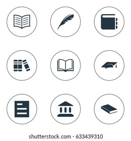 Vector Illustration Set Of Simple Books Icons. Elements Notebook, Book Page, Journal And Other Synonyms Reading, Graduation And Document.