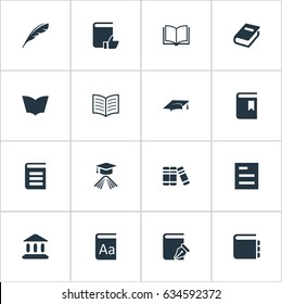 Vector Illustration Set Of Simple Books Icons. Elements Encyclopedia, Book Cover, Reading And Other Synonyms Book, Dictionary And Bookshelf.