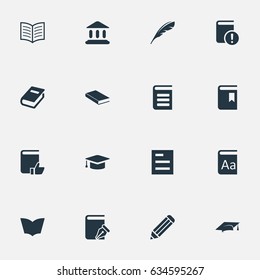 Vector Illustration Set Of Simple Books Icons. Elements Academic Cap, Academic Cap, Notebook And Other Synonyms Encyclopedia, Cap And Academy.