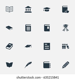 Vector Illustration Set Of Simple Books Icons. Elements Tasklist, Reading, Graduation Hat And Other Synonyms Notepad, Academic And Feather.