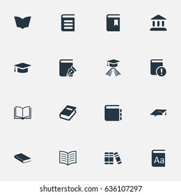 Vector Illustration Set Of Simple Books Icons. Elements Notebook, Reading, Academic Cap And Other Synonyms Sketchbook, Alphabet And Hat.