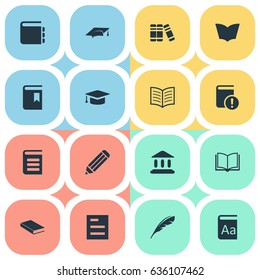 Vector Illustration Set Of Simple Books Icons. Elements Tasklist, Bookshelf, Blank Notebook And Other Synonyms Graduation, Textbook And Reading.