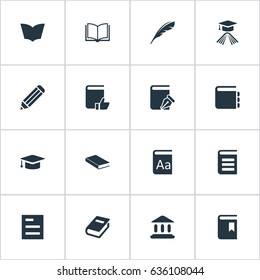 Vector Illustration Set Of Simple Books Icons. Elements Tasklist, Academic Cap, Blank Notebook And Other Synonyms Reading, Catalog And Sketchbook.